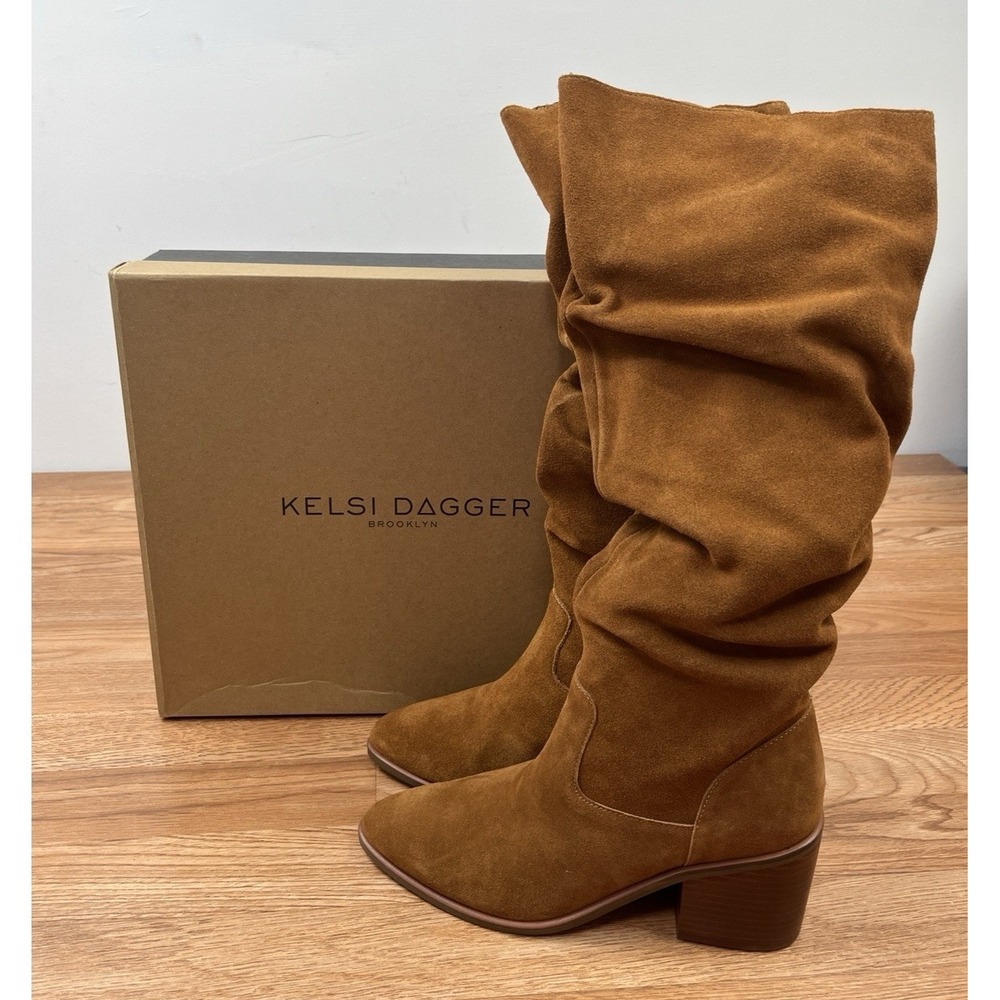 Kelsi‎ Dagger Brooklyn Easton Knee-High Suede Boots in Cognac Women's Size 7 NEW